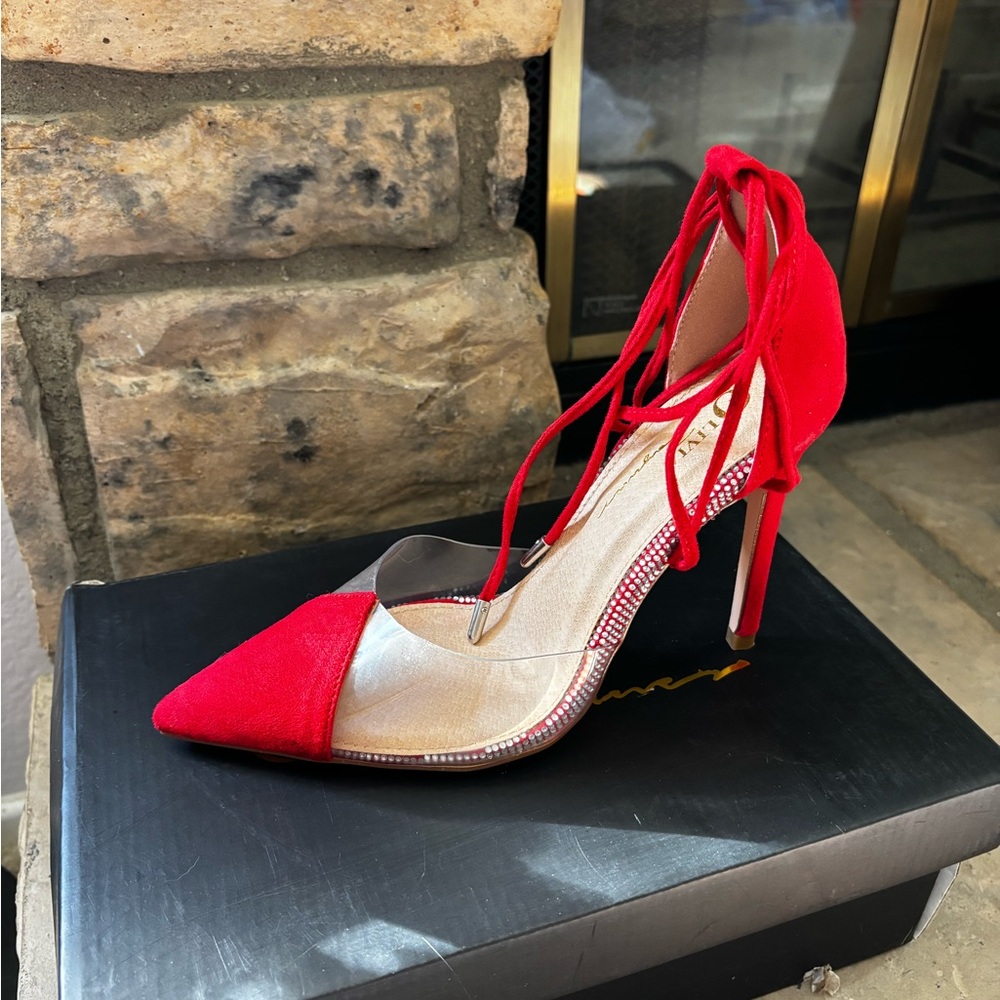 Fashion Nova Red Lace-Up Heels